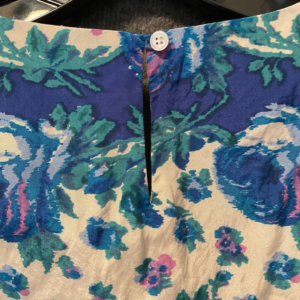 Talbots Top Womens 4 Blue‎ Green Floral Silk Blend Sleeveless Shell Tunic Blouse - Picture 5 of 9